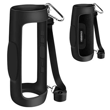 Imagem de Capa de silicone para alto-falante JBL Charge 4 portátil à prova d'água sem fio Bluetooth, película macia de gel de viagem, bolsa de transporte de borracha à prova d'água com alça (preta)