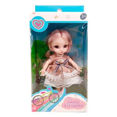 Imagem de Mini Boneca Gina Happy Everyday com Vestido Fashion Rosê 15cm T048 - BBR Toys