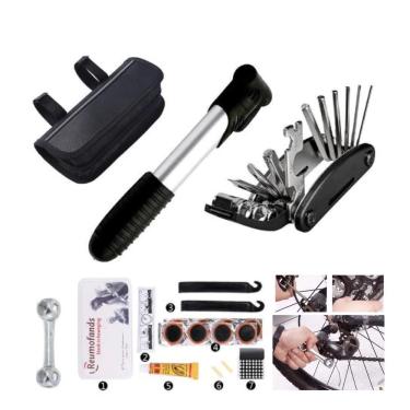 Imagem de Kit Ferramentas Bike Chaves Bomba Remendo Reparo Pneu