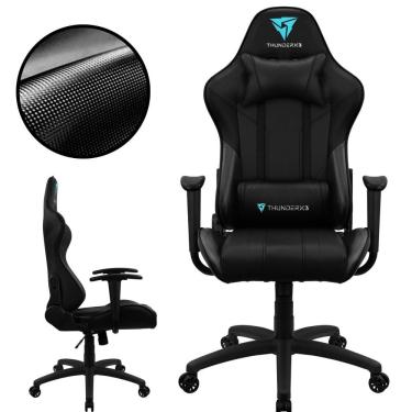 Imagem de Cadeira Gamer Preta Para Jogos Com Rodinhas, Inclinação Regulável e Altura Ajustável Suporta 120kg ThunderX3 EC3