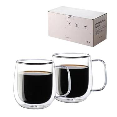 Imagem de Yiwilebi Canecas de café de vidro de parede dupla com alça - 250 g canecas de café transparentes isoladas conjunto de 2, perfeito para expresso, cappuccino, latte, americano, saquinho de chá, bebidas