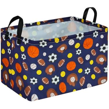 Imagem de MAIZMZ Cesta De Armazenamento Vazia Para Bebês, Futebol Americano Dobrável Com Alças, Organizadora Armários, Decoração Quarto Meninos, Berçário (Futebol Americano)
