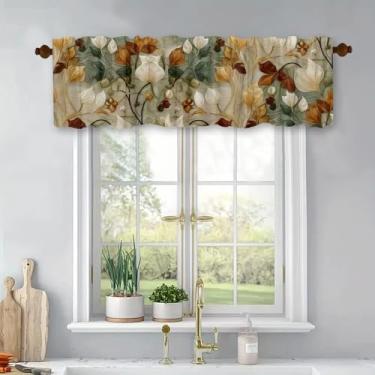 Imagem de Cortinas curtas de tratamento de janelas com flores de primavera, cortinas blackout, bolso de haste, painel superior para banheiro, quarto, sala de estar, 137 x 45 cm