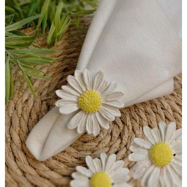 Imagem de kit de porta guardanapos de margaridas e argolas de madeira - Amelia R