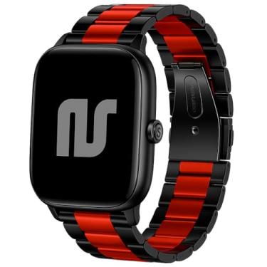 Imagem de Pulseiras nsmart_store compatível com Amazfit GTR 42MM / GTS/GTS 2 / GTS 2e / GTS 2 mini (Preto com vermelho 3 elos)