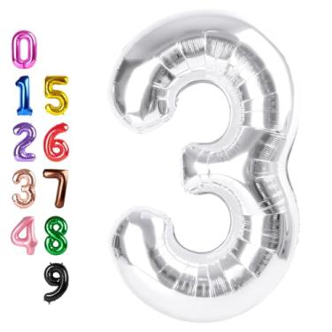 Imagem de 40 Inch Number Balloon, Silver Happy Birthday Balloon for Girls Boys Babies, Helium Number Balloons for 3 13 23 30 Wedding Bridal Shower Anniversary Party