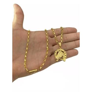 Imagem de Cordão Tijolinho 3Mm + Pingente Ferradura Banhado A Ouro 18K - Tojoia1
