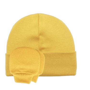 Imagem de kit Luva e Touca em Algodão Egípcio na caixa - Açafrão - Corujitos