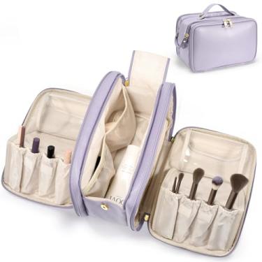 Imagem de Bolsa de maquiagem de viagem feminina grande capacidade organizador cosmético portátil grande abertura impermeável armazenamento sacos de higiene pessoal vertical suporte de escova independente para