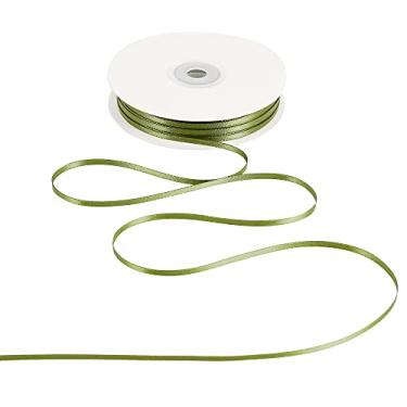 Imagem de HUIHUANG Fita verde musgo de 1/20.3 cm, fita de cetim fina de cor sólida, 100 metros, fita de artesanato fina dupla face para pendurar etiquetas de presente, cartão de convite, artesanato faça você