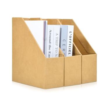 Imagem de Marte Vanci Suporte de arquivo de revista de papelão, caixa organizadora de documentos dobrável, porta-revistas de papelão resistente para casa, escola, escritório (3 pacotes, marrom)