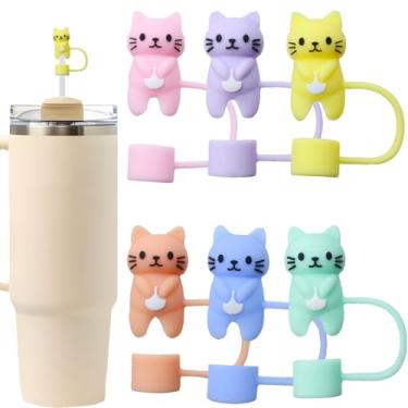 Imagem de AIOMISKO Capas de palha, topos de silicone macio, cabem em canudos de 10 mm, compatíveis com Stanley Cup 30 e 1,134 g, acessórios reutilizáveis à prova de poeira, coroa de arco de flor, caveira