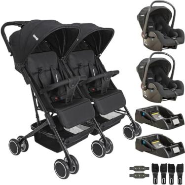 Imagem de Carrinho Kiddo Gemeos com 2 Bebe Conforto 2 Base Mascote Preto