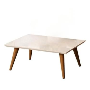 Imagem de Mesa De Centro Retangular Para Sala De Estar Com Pés Palito Em Madeira(OFF WHITE)