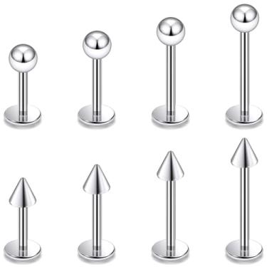 Imagem de Vqoxaggi Piercing labret de 16 g de aço cirúrgico Monroe piercing para lábios, joias de mordida de cobra, para mulheres e homens, comprimento da barra, 6 mm/8 mm/10 mm/12 mm, ponta esférica, tom