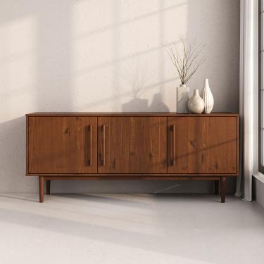 Imagem de Aparador de Sala Minimalista Buffet 4 Prateleiras Madeira Castanho TECCA