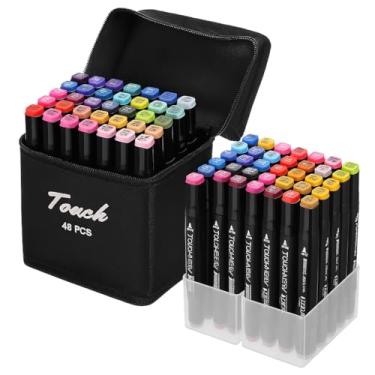 Imagem de Kit CADERNO + 48 Canetinhas Ponta Dupla para Colorir – Estojo com Marcadores Coloridos Permanente (48 Cores)