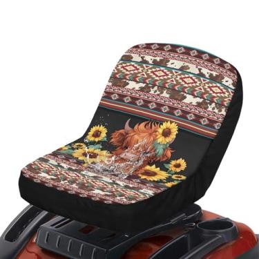 Imagem de TOADDMOS Capa de assento para cortador de grama de vaca highland girassol impermeável navajo asteca cortador de grama capa de assento para trator serve para 31,8 cm a 35,5 cm A, médio