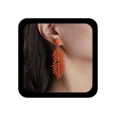 Imagem de Ximdble Brincos vintage de folha grande, brincos pendentes de folhas longas, joia de coníferas exagerada para mulheres, Zinco, Sem pedra preciosa