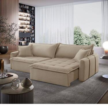 Imagem de Sofá Cama Linho em Madeira Eucalipto 280cm Braço 20cm Arizona Meu Sofá Online