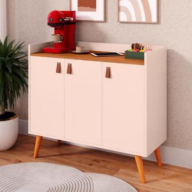 Imagem de Aparador Sala Buffet 3 Portas Lara Pés Palito Cor Off White / Freijó -