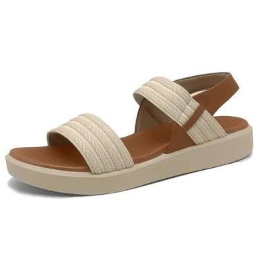 Imagem de Sandália Feminina Papete Couro Conforto Elastico Usaflex, Vanilla, Cam