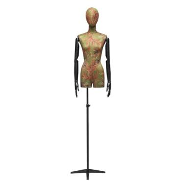 Imagem de Mannequin Torso de manequim feminino com suporte e cabeça, 59-83" de altura, corpo ajustável com tripé, suporte de metal, braço de madeira maciça(Green3)