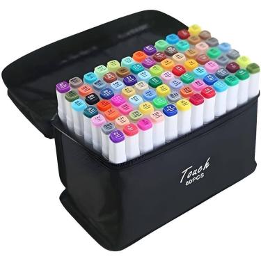 Imagem de Conjunto De Canetas Marcador Permanente Ponta Dupla 80 Cores