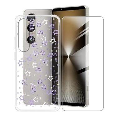 Imagem de YQINHHME Capa transparente para Sony Xperia 1 VI (6,5 polegadas) com 1 x protetor de tela de vidro temperado, capa de telefone fina macia TPU à prova de choque X anti-arranhões para Sony Xperia 1 VI