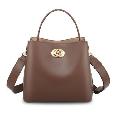 Imagem de SADI Bolsa feminina de couro legítimo, bolsas transversais de luxo, bolsas femininas com alça larga ajustável, Marrom