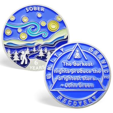 Imagem de 6 Year Sobriety Chips, Night Sky AA Medalhões Seis Anos Sobriety Coin - Inspirational AA Tokens Recovery Coin Sober Chips for Alcoholics Anonymous Recovery Sober Gifts