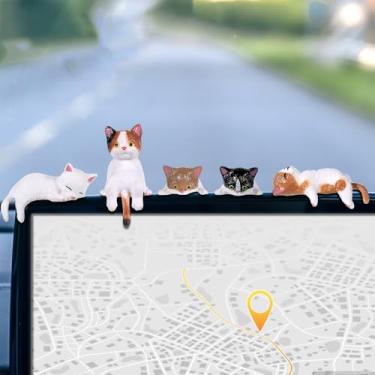 Imagem de Tucnoeu 5 peças de decoração de monitor de computador com urina de gato fofo, mini estatuetas de gato, acessórios interiores para meninas, mini gatos de resina para monitores de computador, telas de