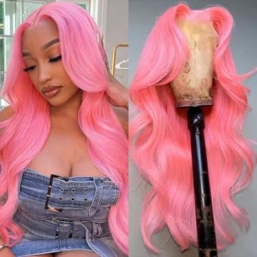 Imagem de Peruca Loyom Pink Lace Front 100% cabelo humano Body Wave 22cm