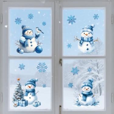 Imagem de Peacoblue Adesivo adesivo adesivo de janela estática dupla face para janelas de carro de vidro grandes, 1 folha boneco de neve azul 120 cm x 30 cm à prova d'água removível para decoração de sala de