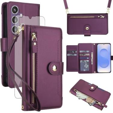 Imagem de Asuwish Capa de celular para Samsung Galaxy S24 Plus/S25 Plus S24+ S25+ 5G capa carteira com zíper, com protetor de tela e alça, suporte para cartão S24Plus 24S + S 24 24+ S25Plus 25S 25+ feminino