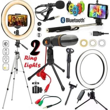 Imagem de Kit Tripé Pedestal + 2 Aro Luz Iluminador Ring Light Celular - Leffa S