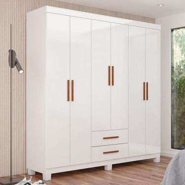 Imagem de Guarda-Roupa Solteiro Aurora 6 Portas 2 Gavetas 22116 Branco - Carioca Móveis