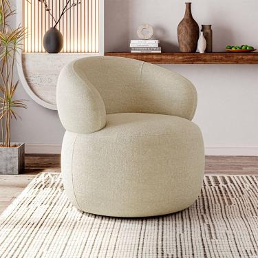 Imagem de Poltrona Design Orgânico Moderno E Sofisticado Eloah Base Giratória Bouclé Italiano Bege