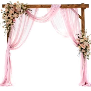 Imagem de Jevix Tecido drapeado para arco de casamento 73,7 cm x 18 FT rosa claro chiffon transparente cortina cortinas para decoração de cerimônia de festa de casamento aniversário (1 painel, 73,7 cm x 18 pés