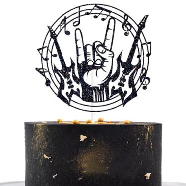 Imagem de Rock N Roll Cake Topper, Born to Rock, Music Happy Birthday, Rock Guitar Musical Entertainment Birthday Baby Shower Party Decorations