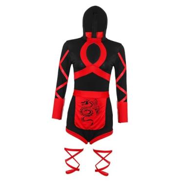 Imagem de UGPLM Uniforme feminino com estampa de dragão, roupa de dramatização para festas temáticas, macacão adulto leve e versátil com capuz, M