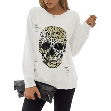 Imagem de Moletom Blooming Jelly Halloween Skull Graphic feminino branco