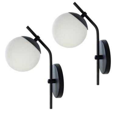 Imagem de Kit 2 Luminárias Inclinada Jabuticaba Globo Vidro Hall Preto