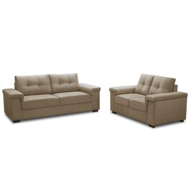 Imagem de Sofá 3 e 2 Lugares Para Sala de Estar Living Allon F04 Veludo Marrom Claro - Lyam Decor