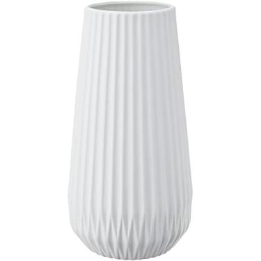Imagem de Bloomingville, Vaso de grés redondo branco fosco com linhas em relevo