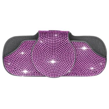 Imagem de Suporte de óculos de sol de carro de strass brilhante, estojo de óculos de couro PU com clipe para viseira de carro (rosa)