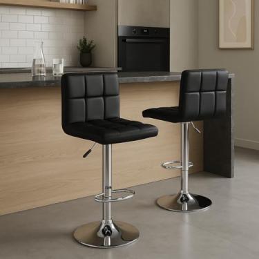 Imagem de Kit 2 Banquetas Estofadas em Couro Sintético Para Bancada Altura Ajustável Giratória Até 120Kg Gear Tech