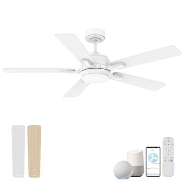 Imagem de Ventiladores de teto inteligentes de 132 cm com controle remoto de luzes, motor CC silencioso, ventiladores de teto modernos internos e externos com luz regulável, 6 velocidades, controle com