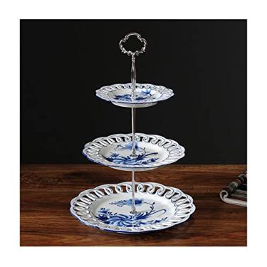 Imagem de Fruteira Prato de Frutas Novo Estilo Chinês 3 Camadas Cerâmica Prato de Frutas Casa Sala de Estar Decoração Mesa de Jantar Prato de Doces Porcelana Fruteira Cesta de Frutas (Tamanho: 1)