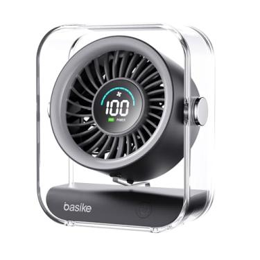 Imagem de Basike Ventilador de Mesa Mini com Display Digital, 100 Níveis de Velocidade Portátil Bateria 5000mAh de 7h, Anjo Ajustável 60°, Silencioso para Casa, Escritório e Viagens (Preto)